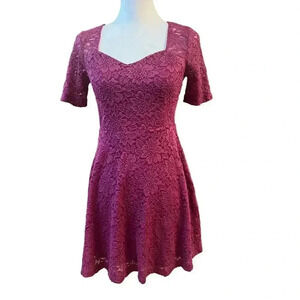 pins and needles fit and flared pink lace dress size small